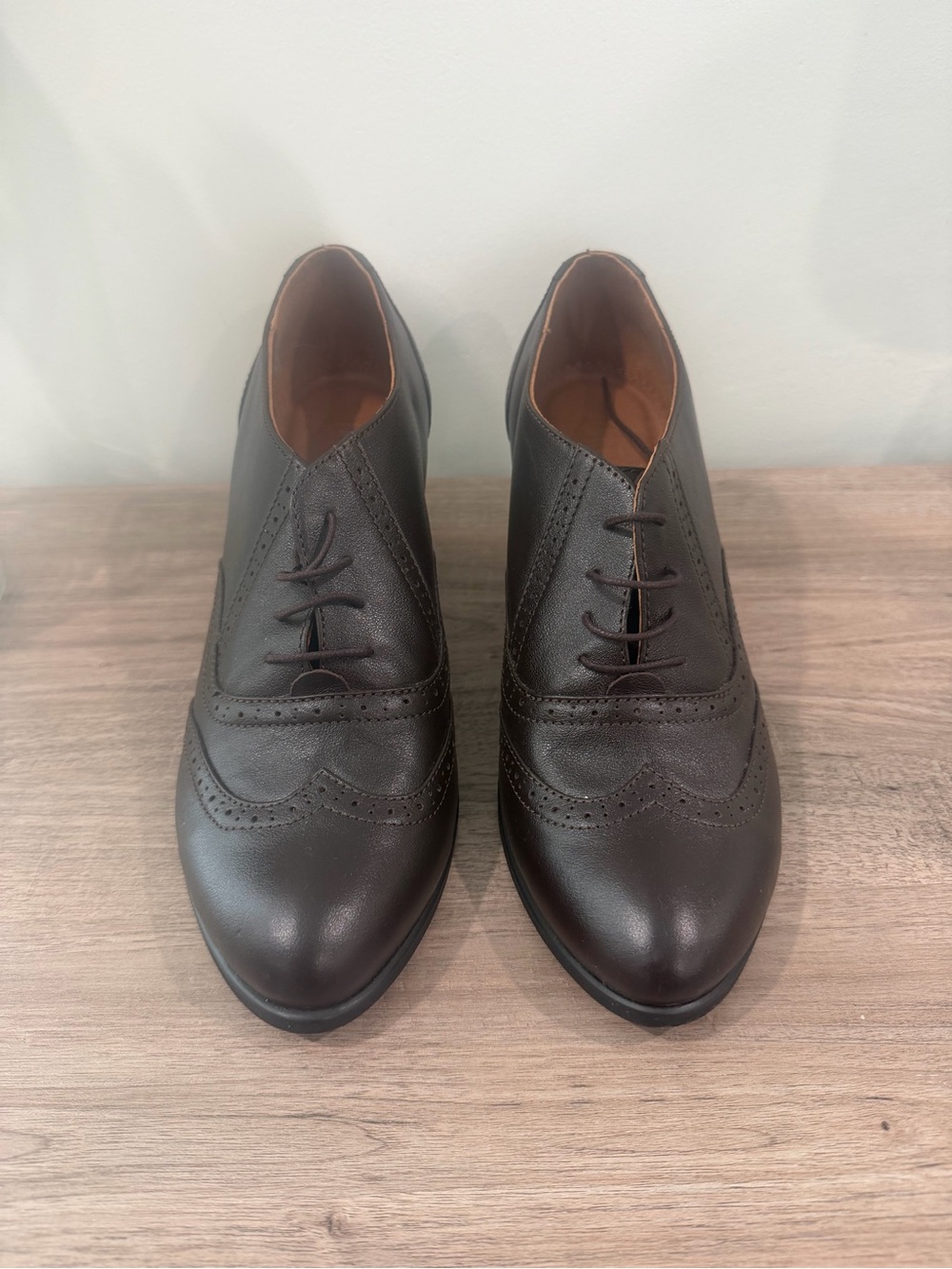 NWOB Julia Bo Women's Aldgate Brown Leather Oxford Brogue Block Heels - Picture 4 of 10